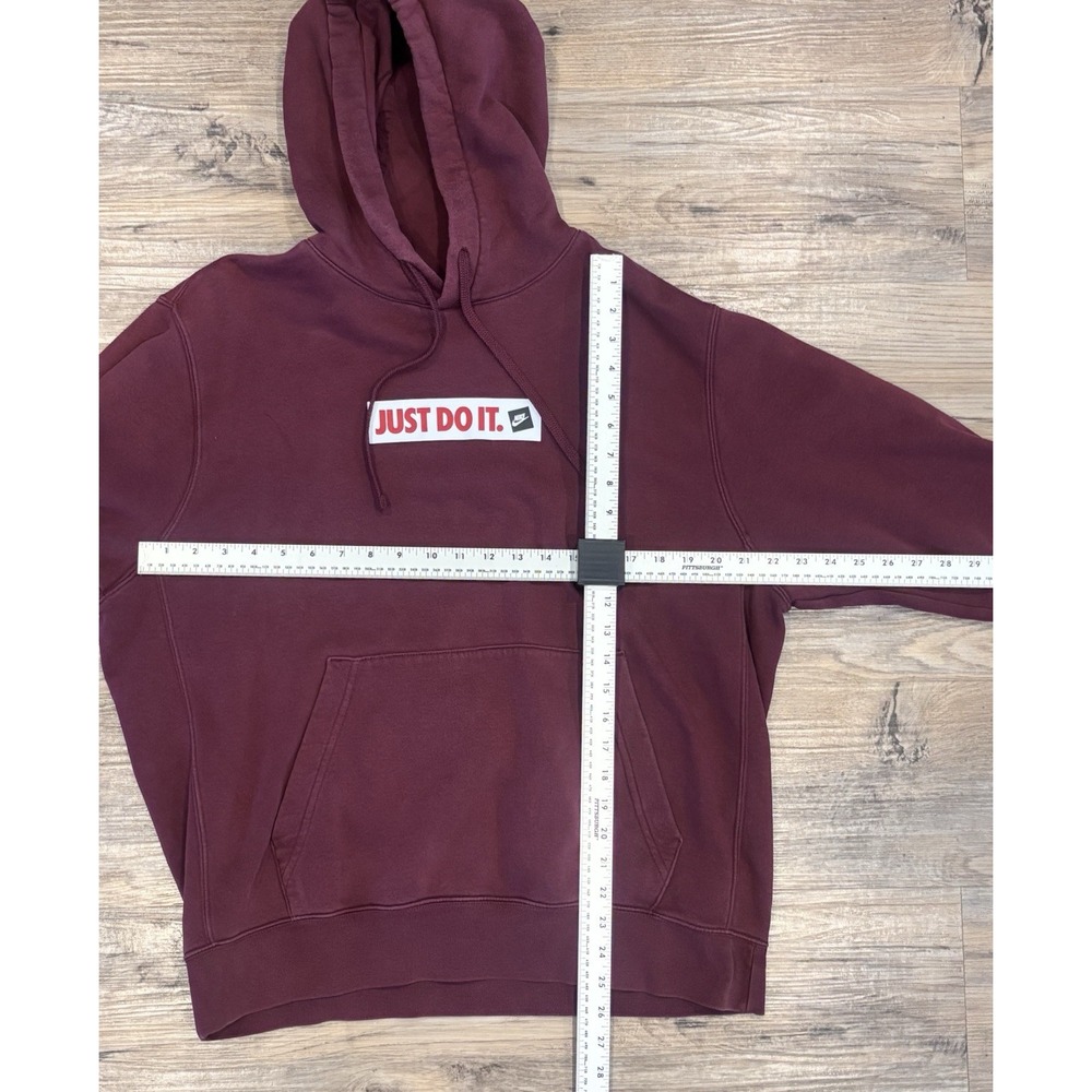Nike Just Do It Burgundy Pullover Hoodie Men Large Fleece Sweatshirt Logo Sports - Picture 10 of 12